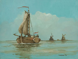 Boeier in Zaanse omgeving Schilderij Boeier in Zaanse omgeving